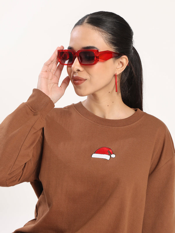 Women Relaxed Fit Fleece Sweatshirt With Embroidery
