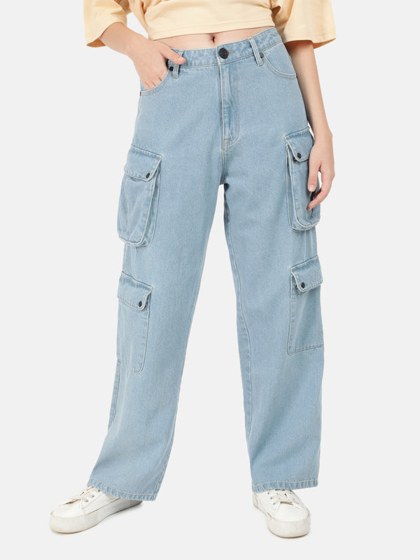 Women Relaxed Fit High Rise Cargo Jeans