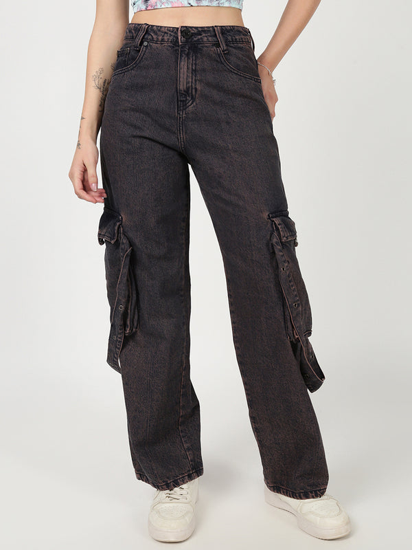Women Relax Fit Tinted Purple Denim Jeans with Eyelet