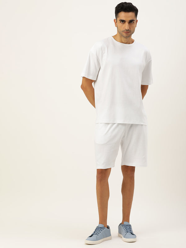 Mens White Solid Slim fit Co-Ord Set