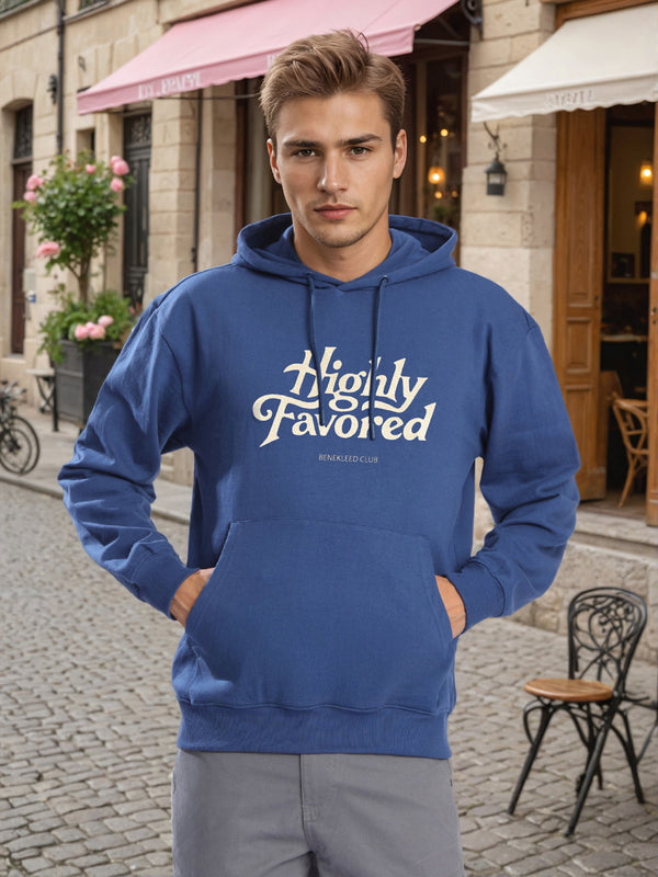 Men Relax fit kangaroo pocket Graphic printed Navy hoodie