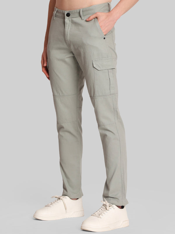 Men Mid Rise Solid Slim Fit Cargo Trouser