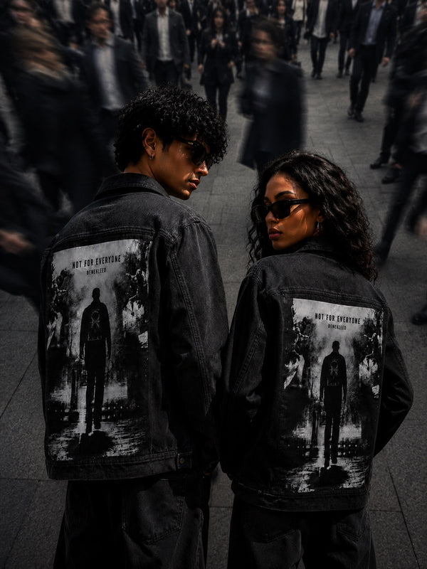 Unisex Mood Switch Relaxed Denim Jacket with Swappable Graphic Patch