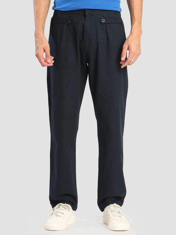 Men regular cotton slub navy chinos