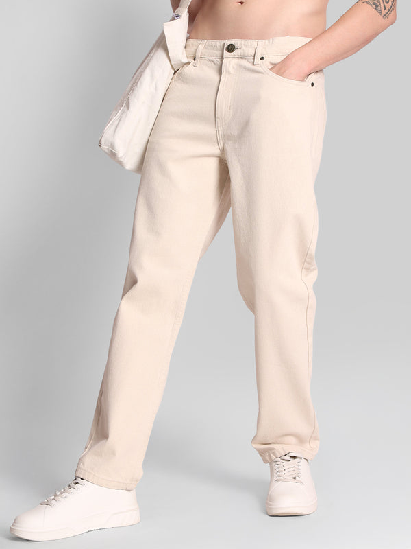 Men Ecru Straight Jeans