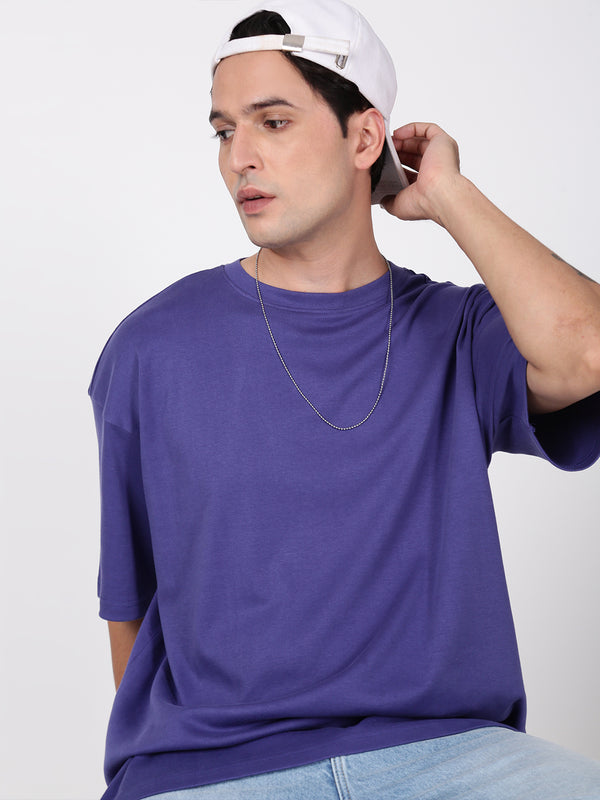 Men Violet Drop shoulder  Oversize Cotton T shirt