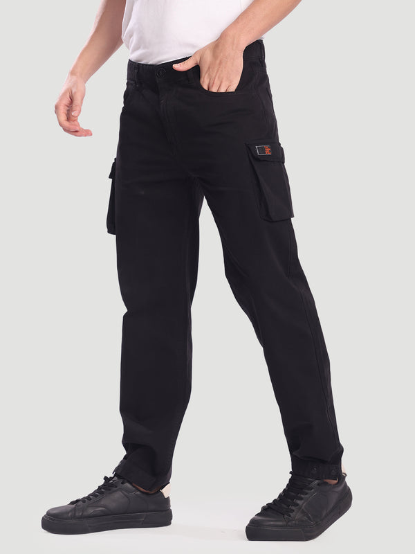Men Black Relax Fit Cargo Trousers
