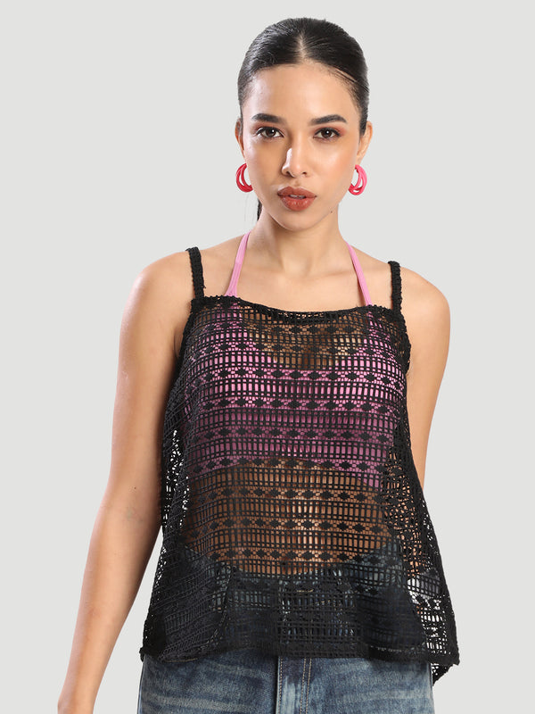 Women Back Tie Up Square Neck Croptop