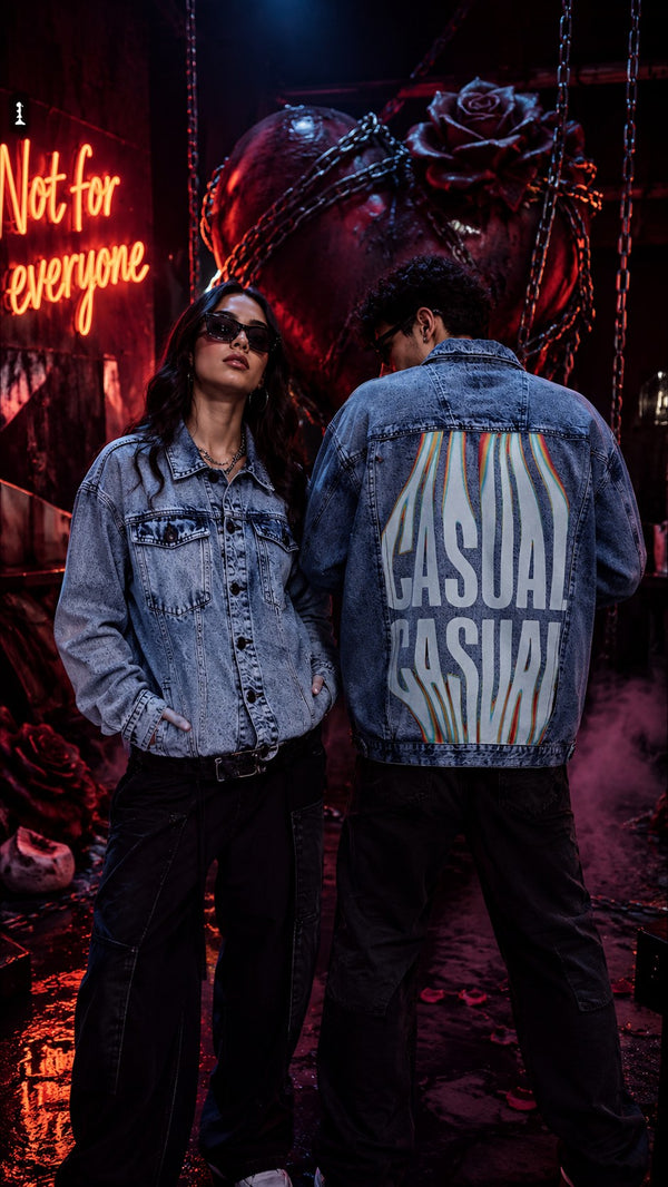 Unisex Mood Switch Oversized Denim Jacket with Swappable Graphic Patch