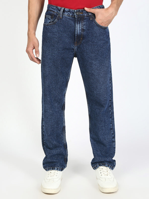 Men Blue Straight Washed Jeans