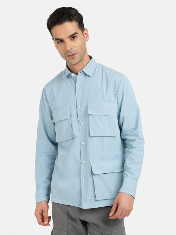 Men Spread Collar Relaxed Pure Cotton Shirt