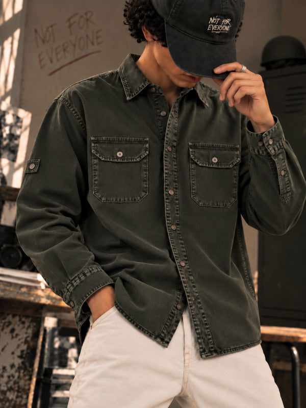 Men Sulphur Washed Regular Double Pocket Casual Shirt