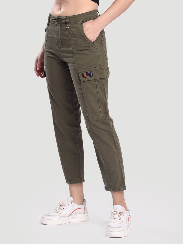 Women Olive Paneled Cargo Trouser