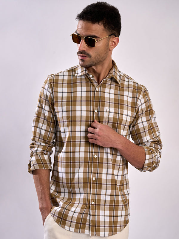 Men Mustard Slim Fit  Checked Shirt