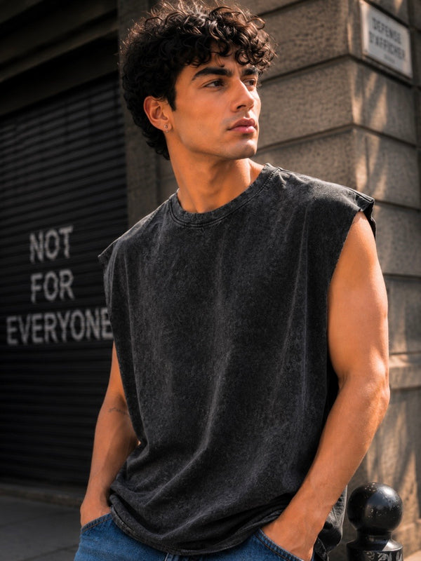 Men Black Acid Wash T Shirt