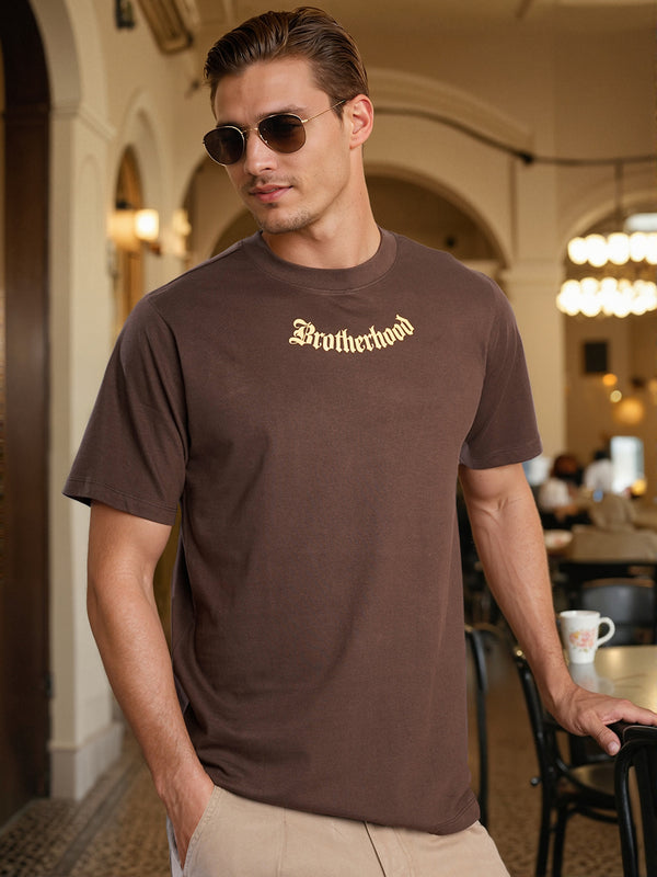 Men Brown Typography Print T-shirt