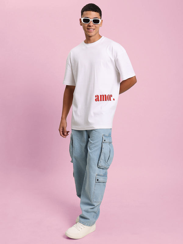 Men White Graphic Printed Oversized T-Shirt