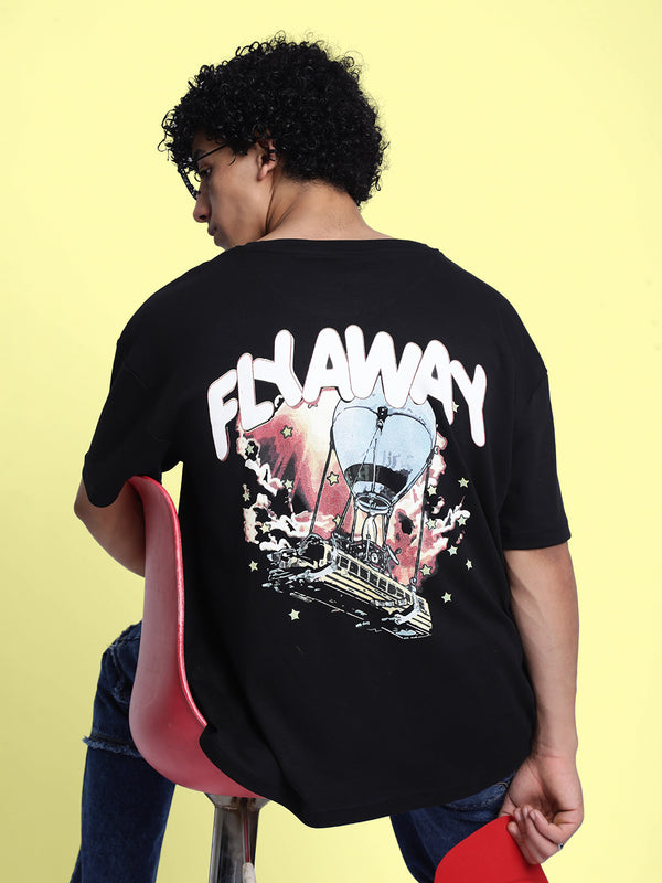 Men Black Graphic Print Oversize T Shirt
