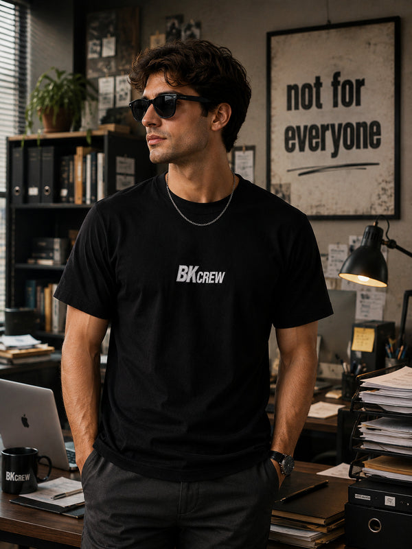 Men Black Embroidered Regular Fit T-Shirt