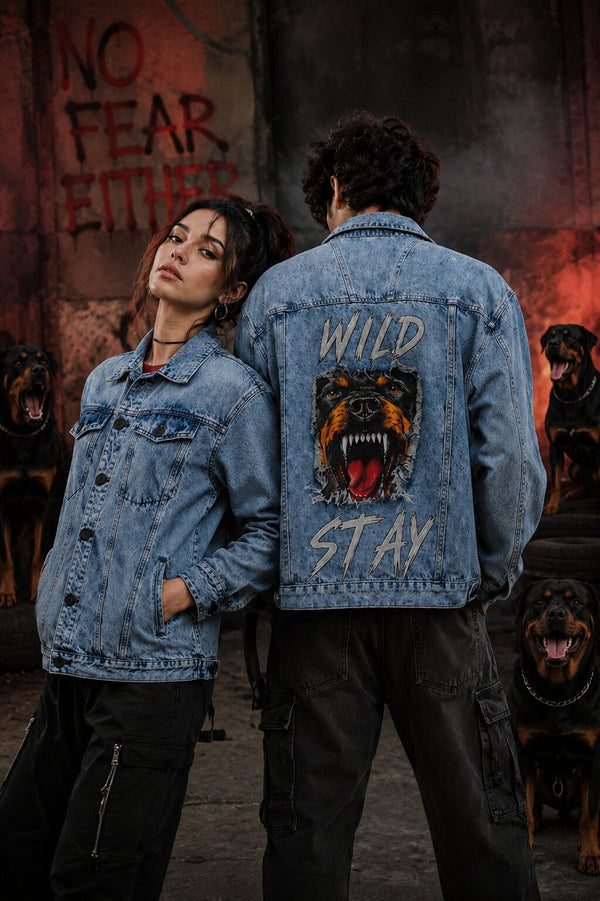 Unisex Mood Switch Relaxed Denim Jacket with Swappable Graphic Patch
