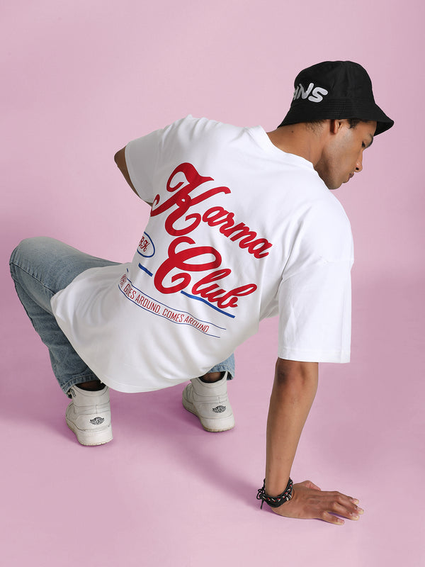 Men White Graphic Print Oversized T-Shirt