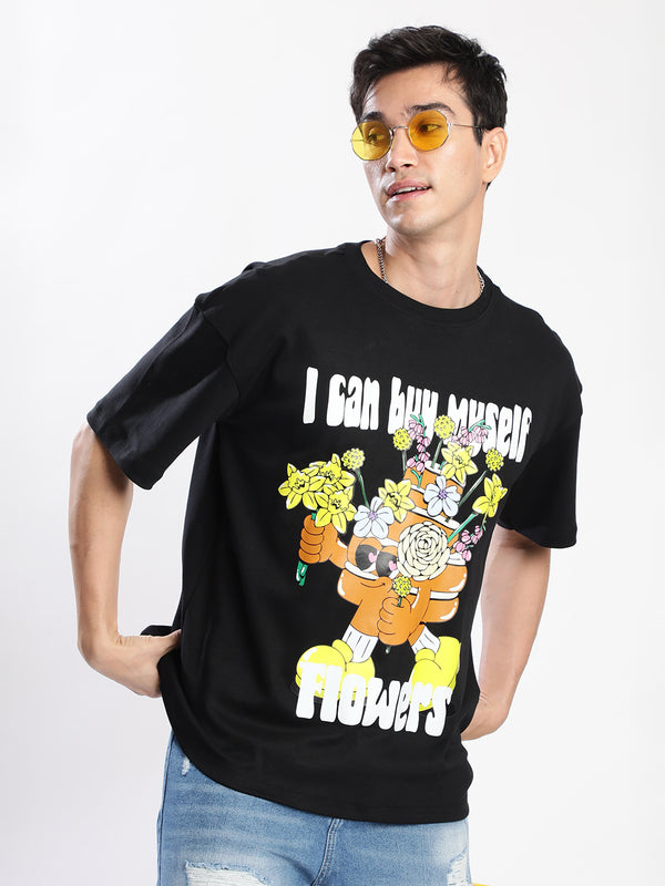 Mens Black Graphic Print Regular Fit T-shirt