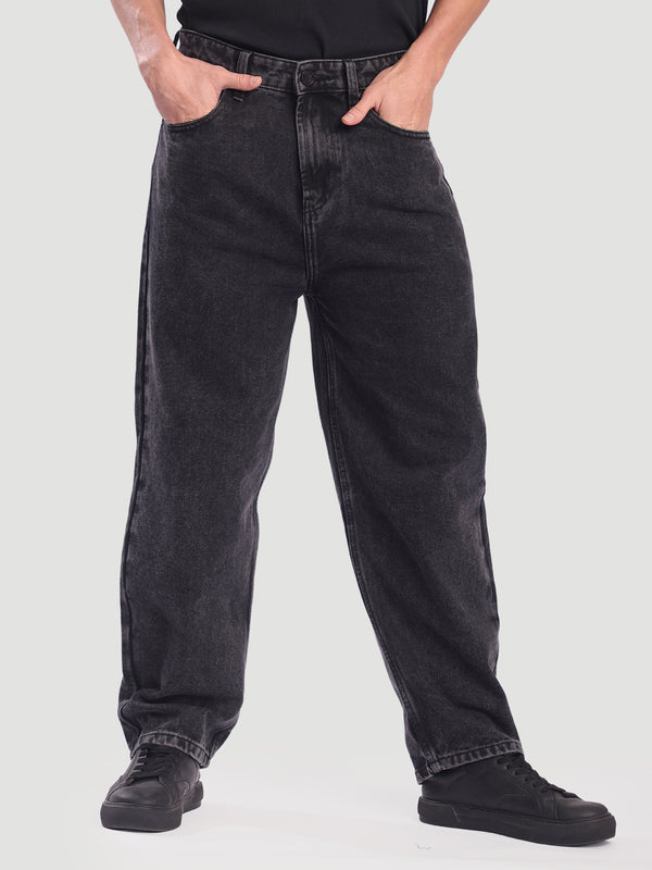 Men Black Baggy Mid-Rise Light Fade Cotton Jeans