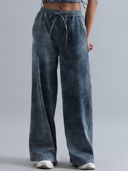 Women Wide Leg High-Rise Heavy Fade Stretchable Denim Jeans