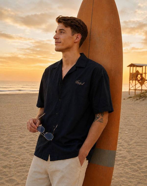 Men Half Sleeves Cotton Oversize Embroidery Casual Shirt