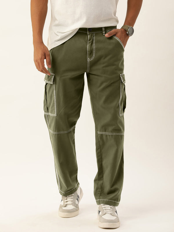 Men Relaxed With Contrast Stitch Cargo Trouser
