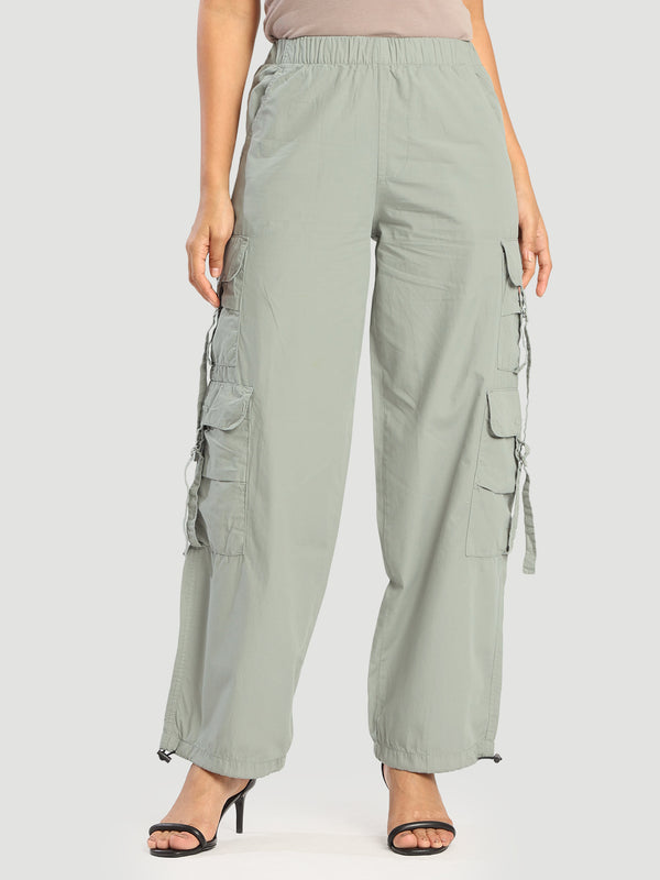 Women parachute fit grey cargo pocket trouser