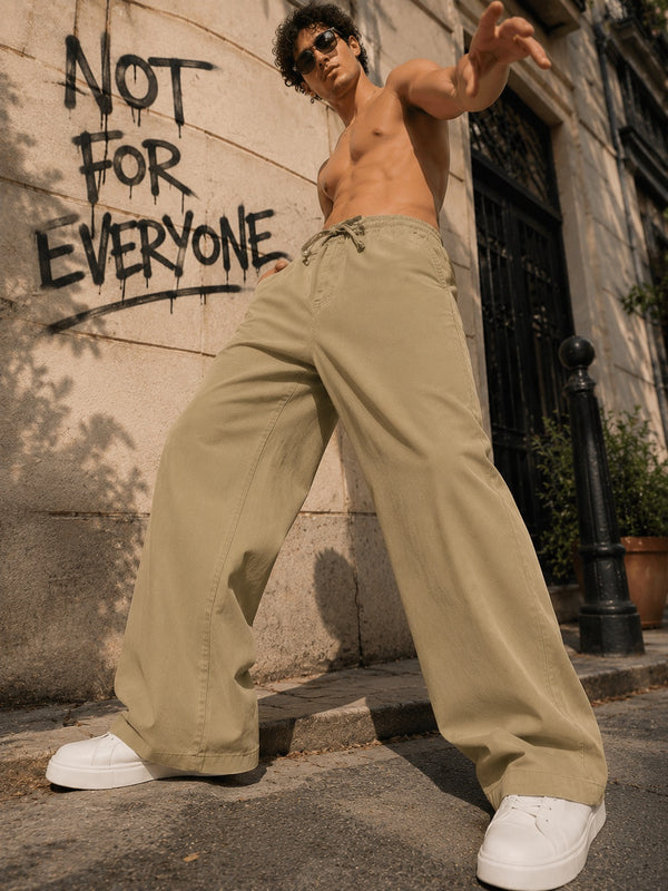 Men Wide Leg Solid Chinos Pull On Pants