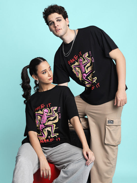 Women Black Halloween Oversize Fit T-Shirt