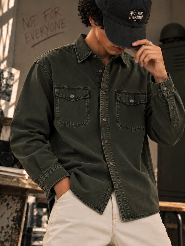 Men Sulphur Washed Regular Double Pocket Casual Shirt