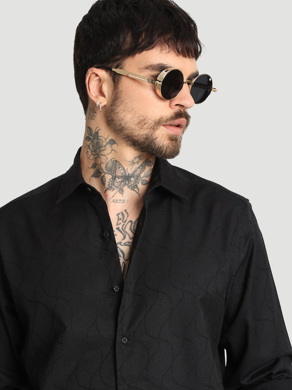 Mens Black textured regular fit casual Shirt