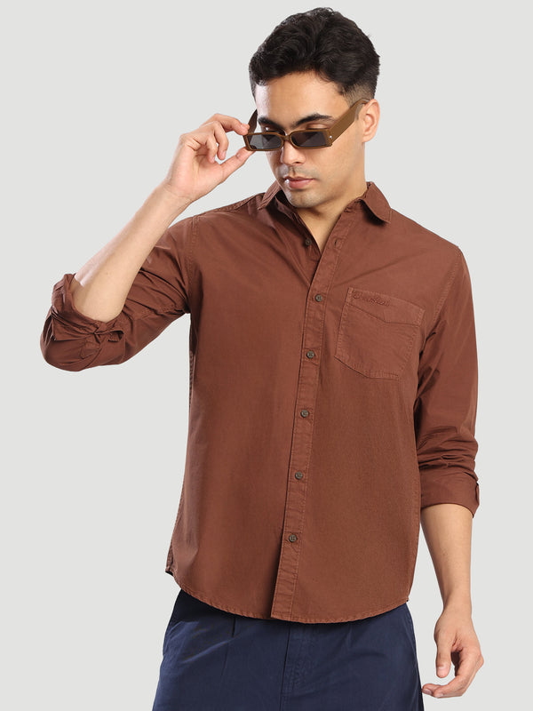 Men Brown Regular fit Casual shirt with brand Embroidery