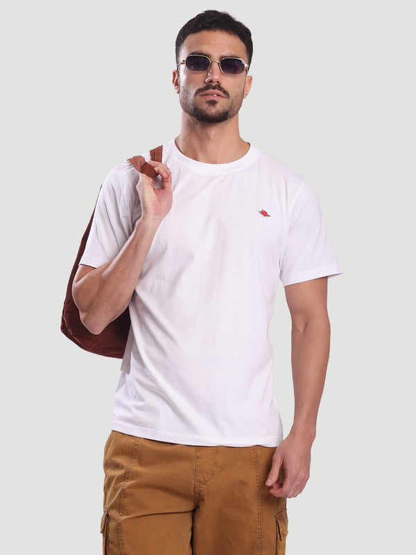 Men White Graphic Embroidered T Shirt