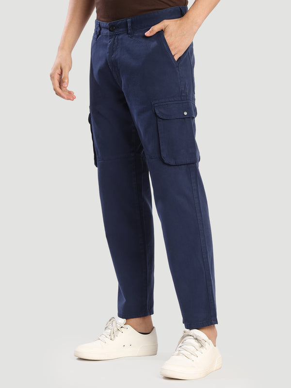 Men Blue Regular Fit Cargo Trousers