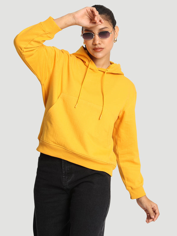 Women Mustard Relax fit KANGROO POCKET HOODIE