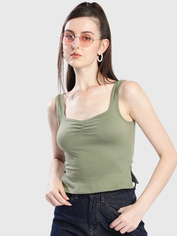 Women Green Sleeveless Crop