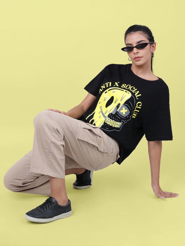 Women Pure Cotton Graphic Oversized T-Shirt