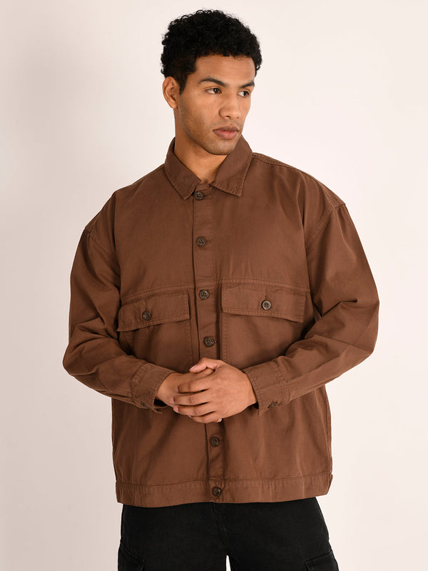 Men Dark Brown Oversized Jacket