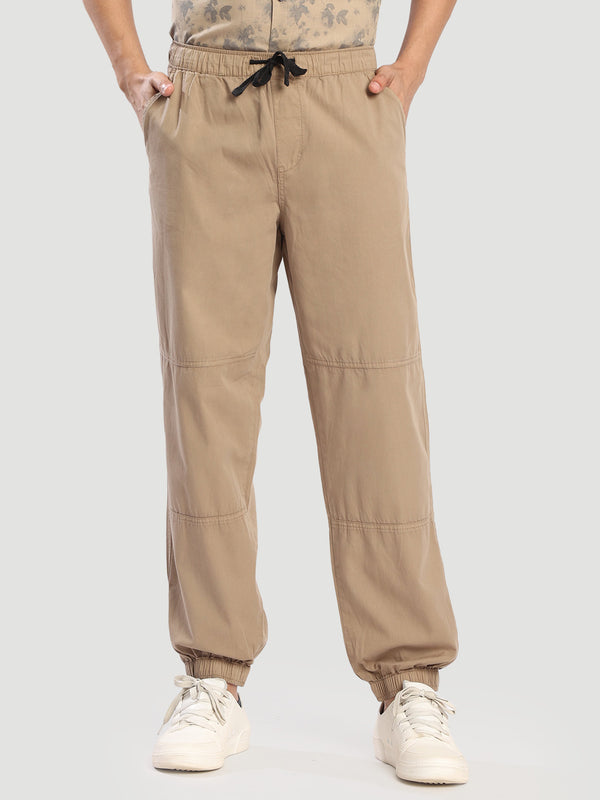 Men Brown Relax Fit Cargo Jogger with Cut & Sew Detail