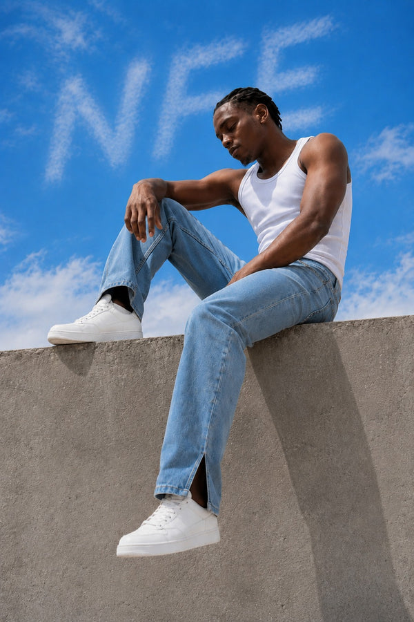 Men Relaxed Blue Slit jeans