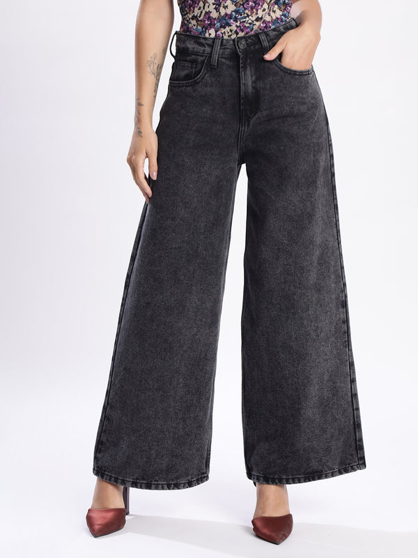 Women Charcoal Wide Leg Jeans