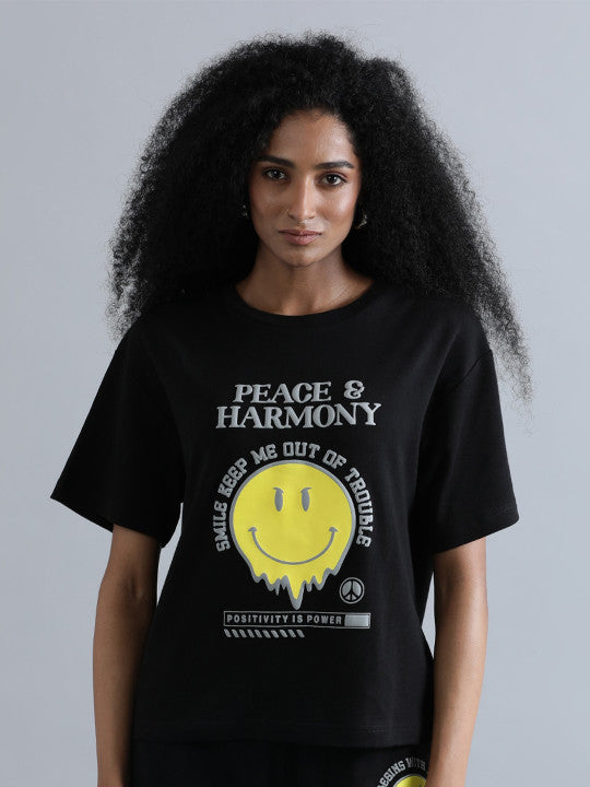 Women Pure Cotton Graphic Printed Oversized T-Shirt