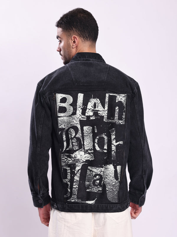 Men Cotton Denim Jacket with Swappable Back Graphics panel