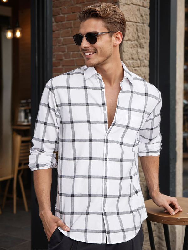 Men White and Black Checked Shirt