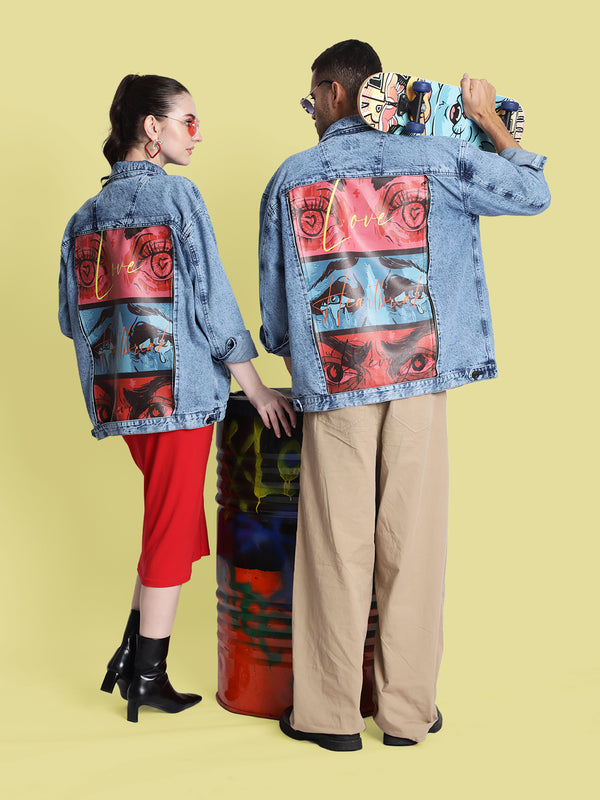 Unisex Oversized Denim Jacket With Swappable Graphic Patch