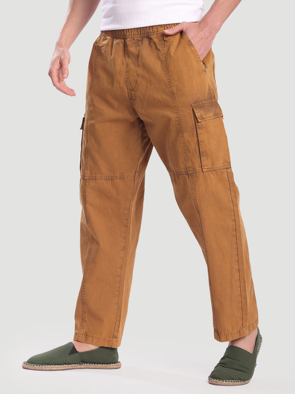 Men Brown washed effect Cargo Trousers